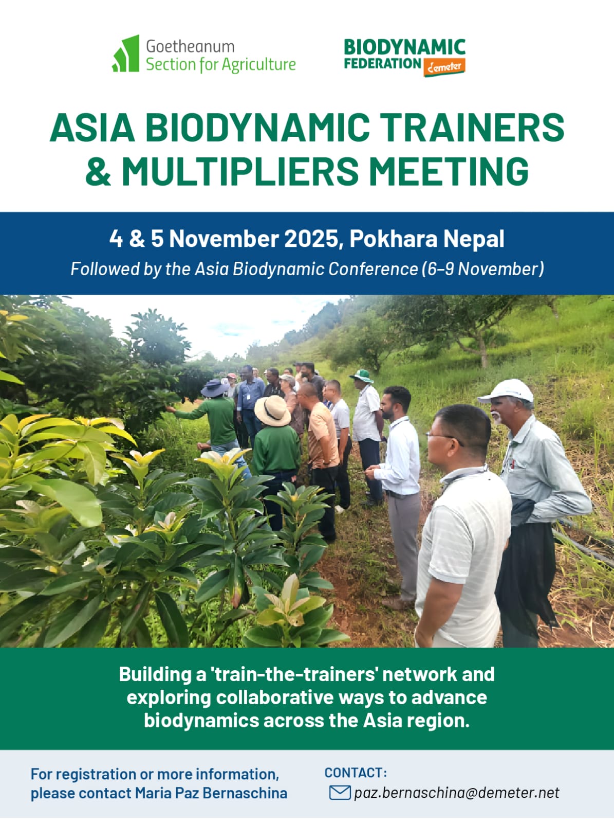 Asia Biodynamic Trainers & Multipliers Meeting - Group of agricultural professionals examining plants in a field