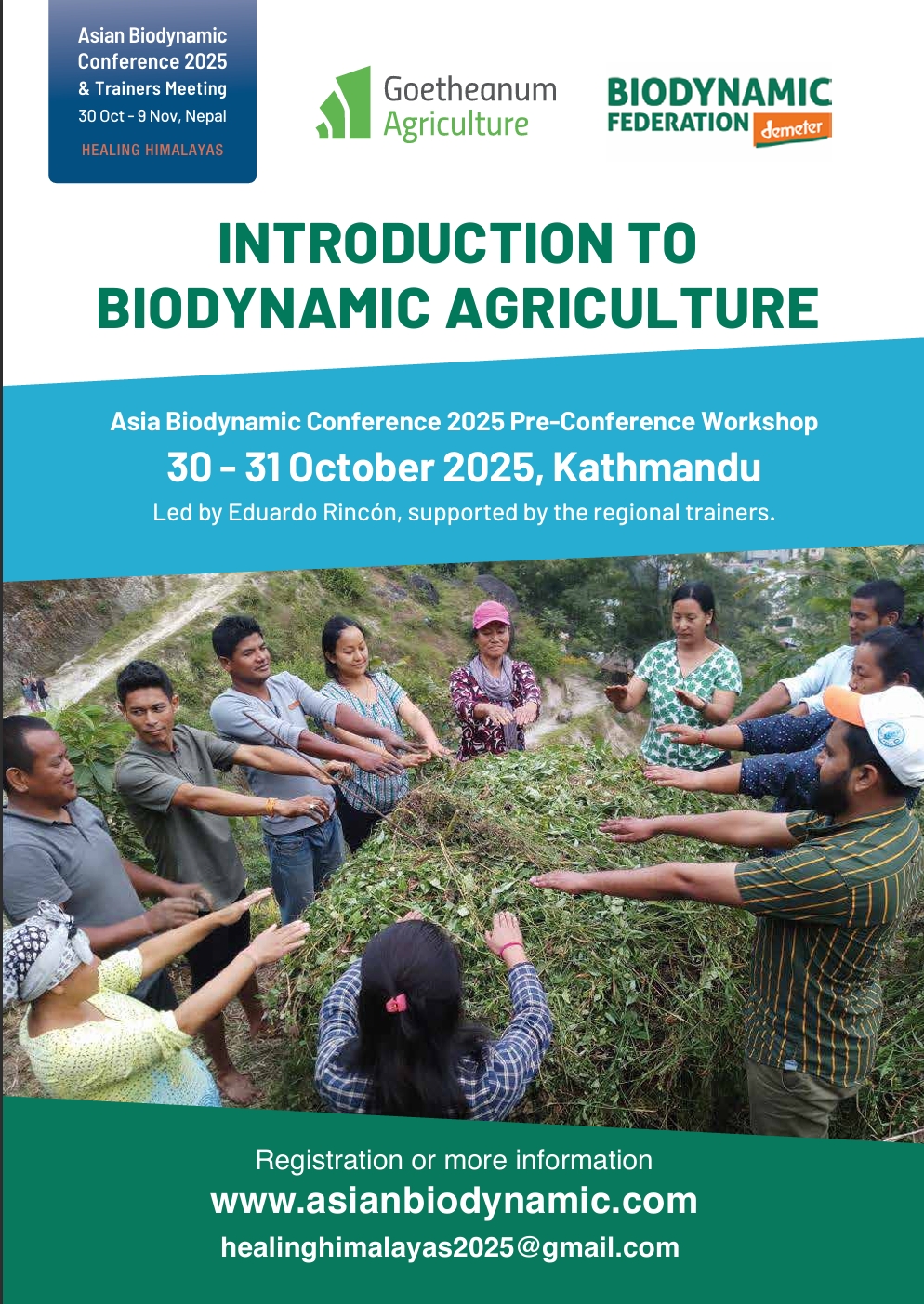 Asia Biodynamic Trainers & Multipliers Meeting - Group of agricultural professionals examining plants in a field